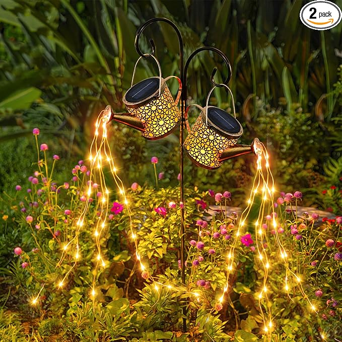 Solar Lights Outdoor Decorative, 2 Pack Metal Watering Can Lights Waterproof by Misawce
