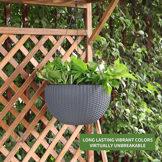 Dexceder 10.5 Inch Large Self Watering Hanging Planters Indoor Outdoor - Image 6