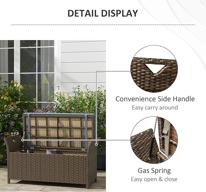 Outsunny 29 Gallon Patio Wicker Storage Bench, Outdoor PE Rattan Patio Furniture - Image 7