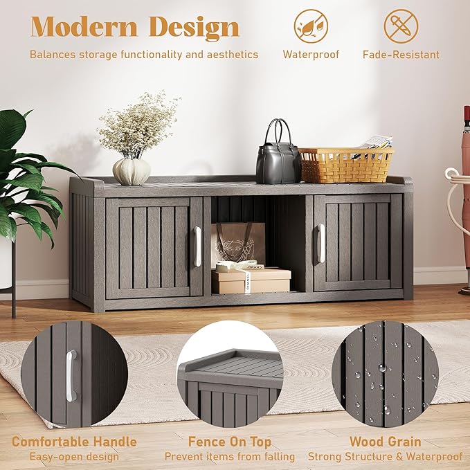 2-Tier Storage Bench, Waterproof UV-Resistant Outdoor Shoe Storage Cabinet - Image 5