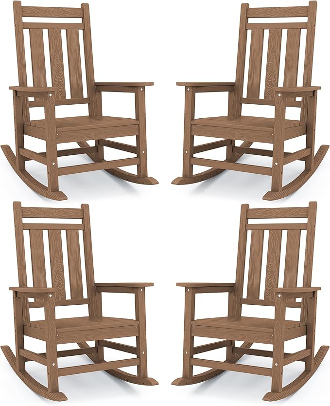 KINGYES Oversized Outdoor Rocking Chair Set of 4, All-Weather Patio Rocking by KINGYES
