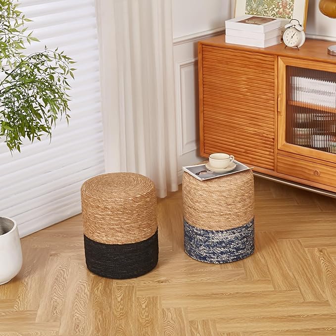 Wimarsbon Natural Seagrass Foot Stool, Hand Weaving Round Ottoman, - Image 8
