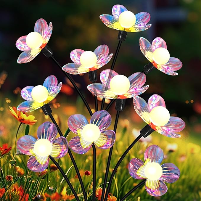 Solar Garden Lights Outdoor, New Upgraded 4-Pack Firefly Solar Lights - Image 2