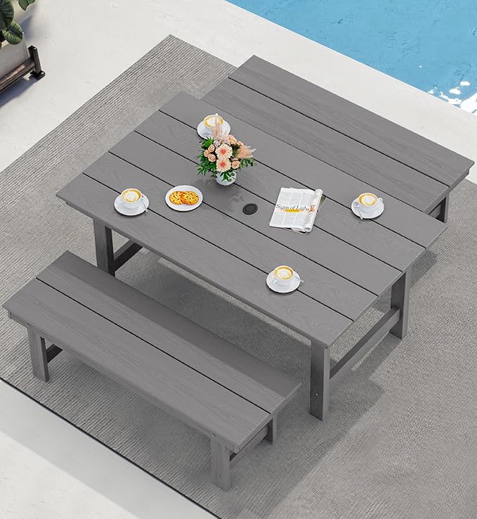 SERWALL Patio Dining Table and Bench Set - Image 6
