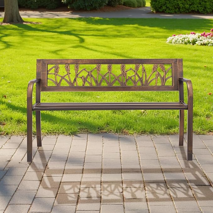 VEVOR Outdoor Bench, 50 inch, Carbon Steel Metal Frame - Image 2