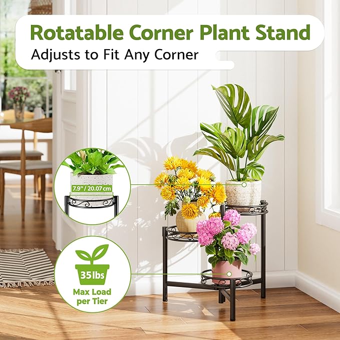 3-Tier Plant Stand Outdoor, Metal Plant Stand - Image 2