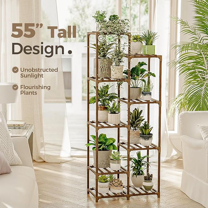Bamworld Plant Stand Indoor Tall Plant Shelf Outdoor Corner Plants Table Wood - Image 2