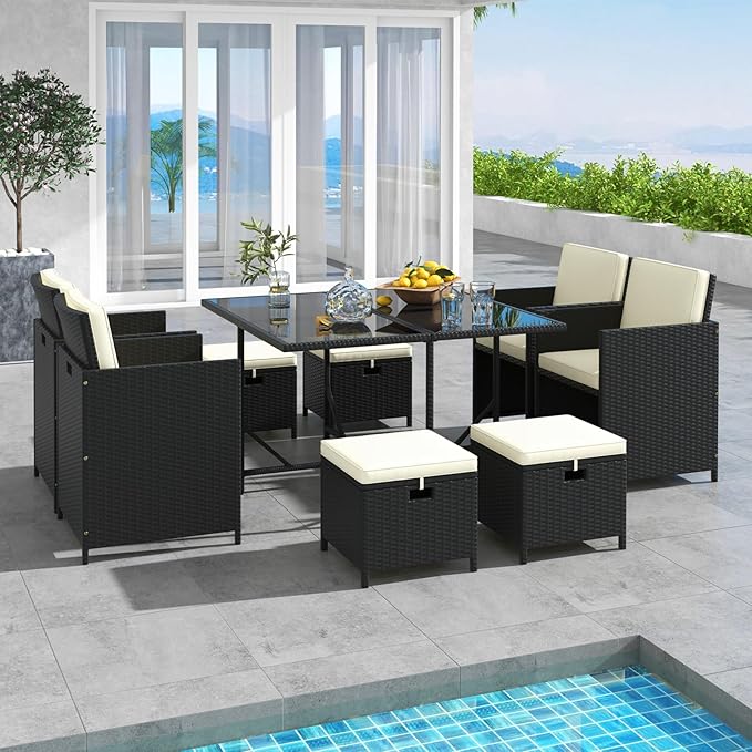 Tangkula 9 Pieces Outdoor Dining Furniture Set, Space-Saving Wicker Rattan - Image 9