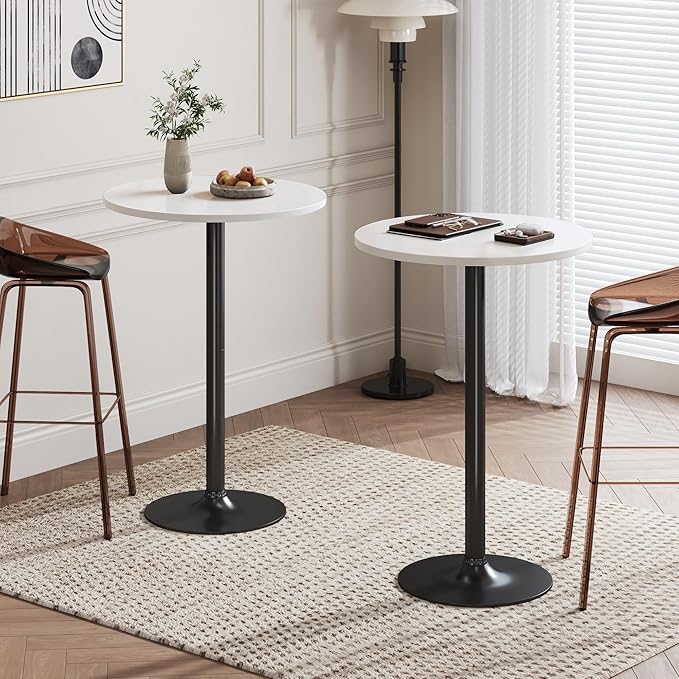 Flamaker Round Bistro Pub Table Modern Style Metal Base MDF Top Cocktail Bar - Image 2