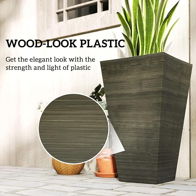 Outsunny Tall Planter for Outdoor Plants Set of 3, 28 Inch Taper Planter - Image 6