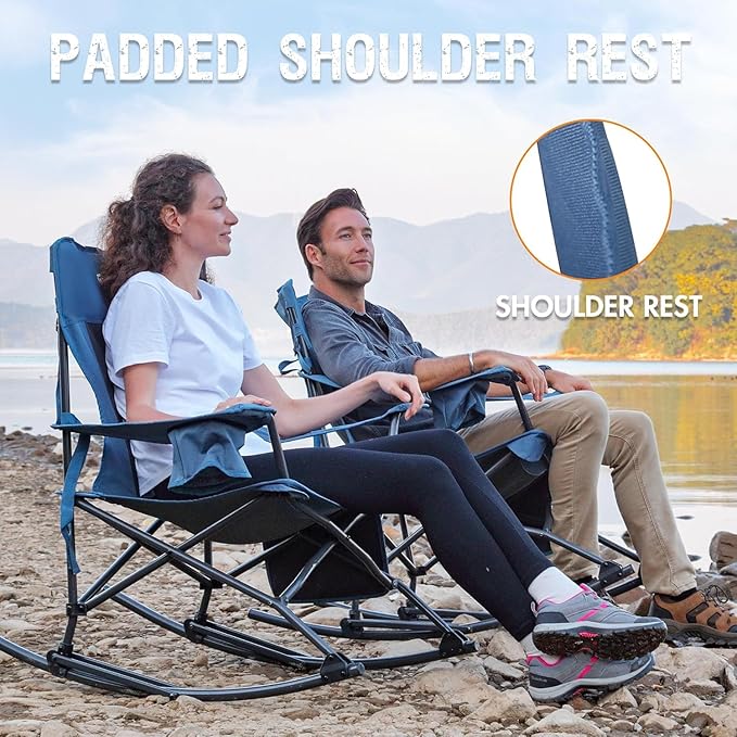Portal Folding Camping Rocking Chair Portable Outdoor Rocker High Back Cup - Image 5