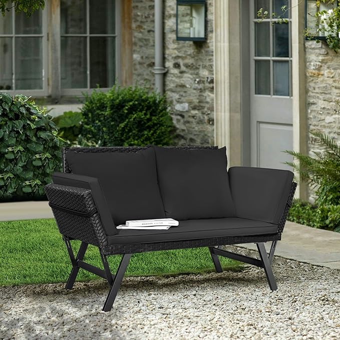 Greesum Outdoor Sofa, Woven Rattan Patio Furniture, Convertible Daybed or - Image 4