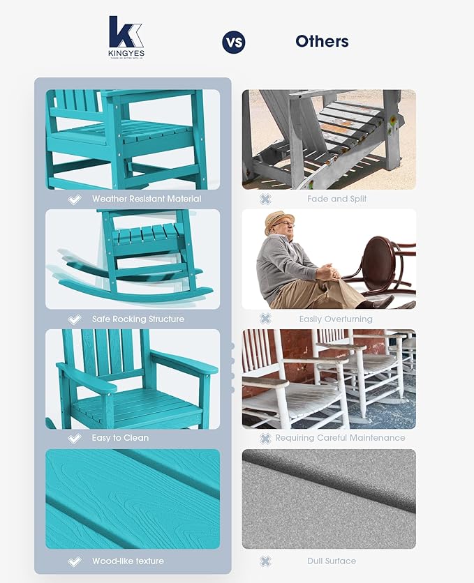 KINGYES HDPE Rocking Chairs Outdoor, Patio Rocking Chairs - Image 6