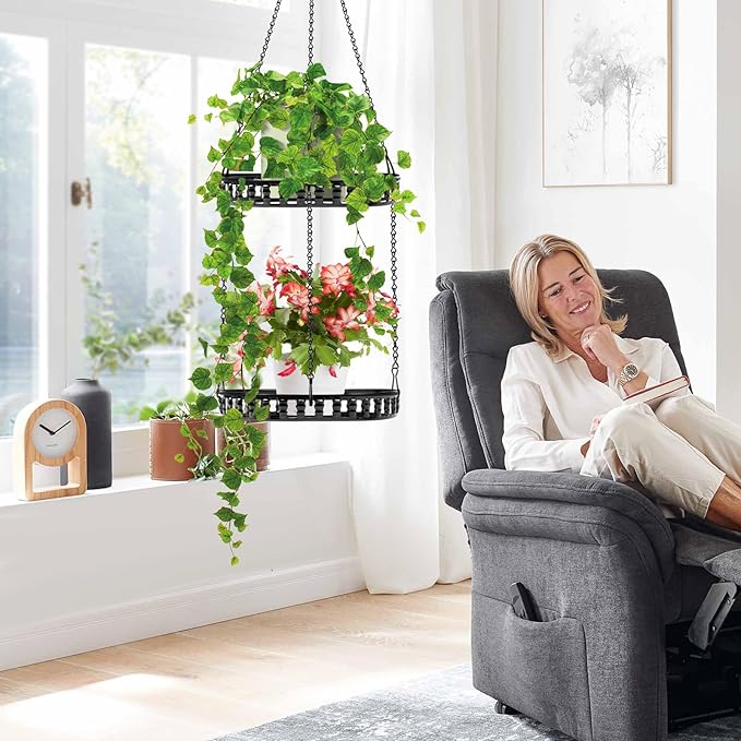 Plant Hanger Indoor Outdoor, 2 Tier Hanging Planter Plant Shelf, Metal Hanging - Image 6