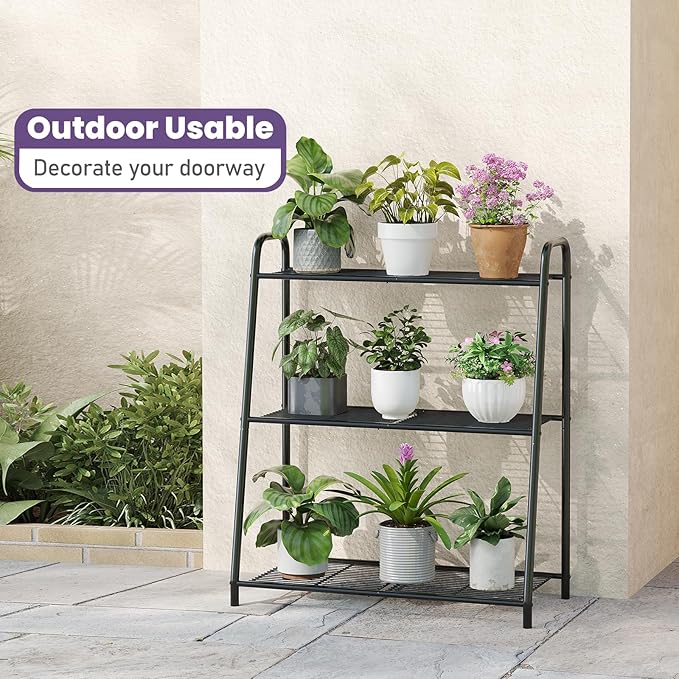 3-Tier Corner Plant Stand, Metal Black Flower Pot Rack, Indoor Outdoor Heavy - Image 4