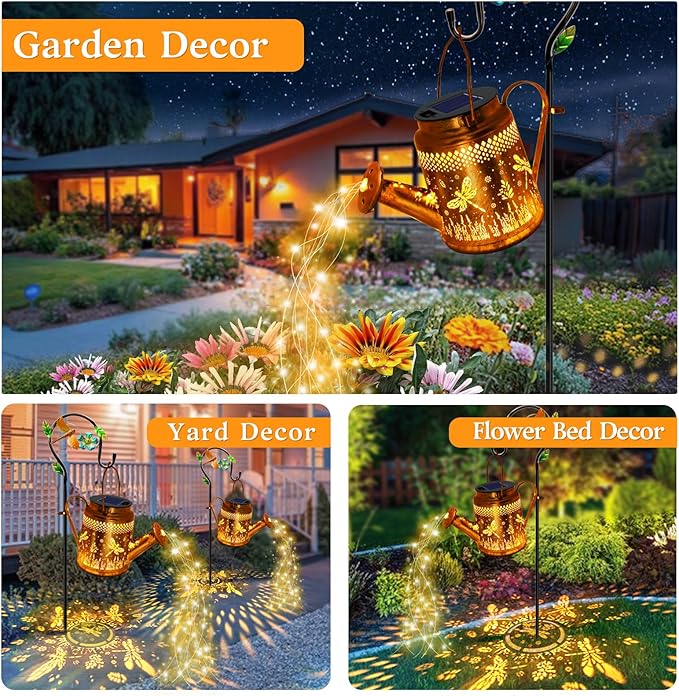 Solar Powered Dragonfly Watering Can Lights Waterproof Outdoor Garden Decor - Image 5