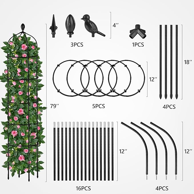Garden Obelisk Trellis for Climbing Plants Outdoor 6.7 Ft Rose Bush Round - Image 4