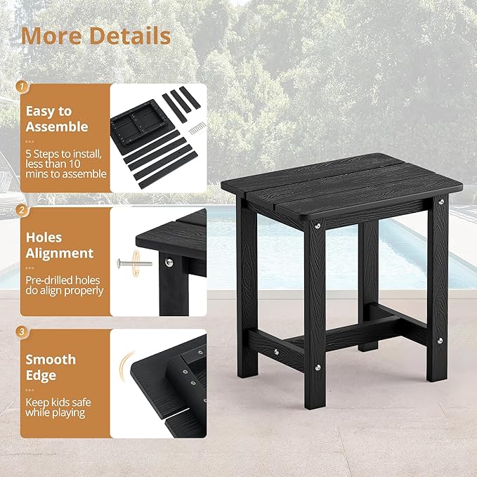 LUE BONA Outdoor Side Table Set of 2, HDPS Small Outdoor Table, Adirondack Side - Image 7