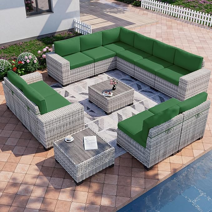12-Piece Outdoor Patio Furniture Set Wicker Sectional Sofa Set, Patio by MuphyersPatioFurniture