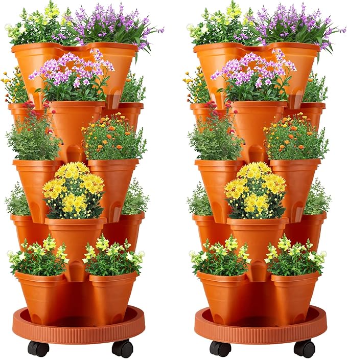 Umigy 2 Set 5 Tier Stackable Planters Vertical Garden Planters by Umigy