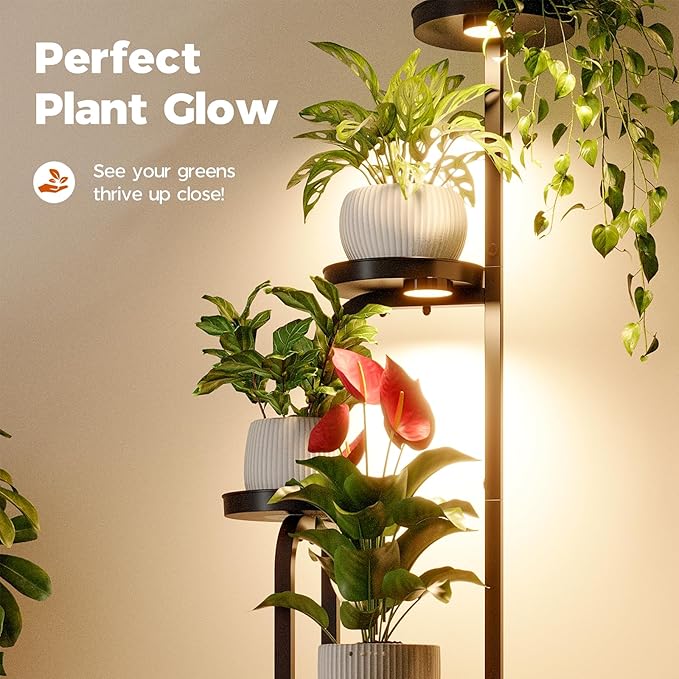 Bamworld Plant Stand with Grow Light, Corner Metal Flower Pot Stands - Image 2