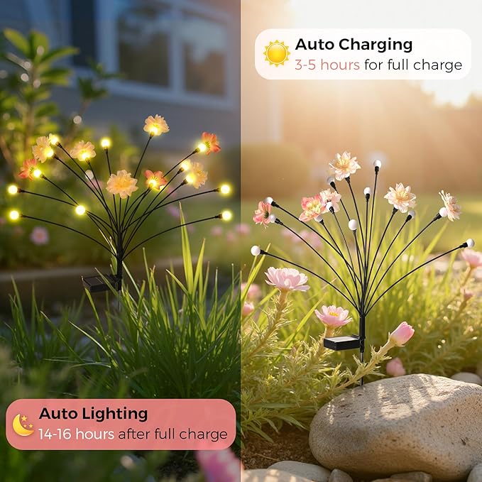 Solar Garden Lights, Warm White LED Swaying Solar Flowers Light - Image 3