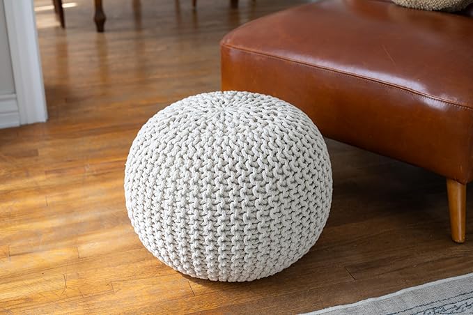 BIRDROCK HOME Round Pouf Ottoman | Cotton Braided Foot Stool - Image 2