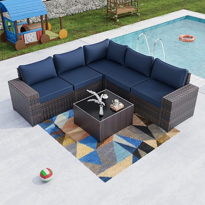 Kullavik 6PCS Outdoor Patio Furniture Set PE Wicker Rattan Sectional Sofa Patio by KULLAVIK