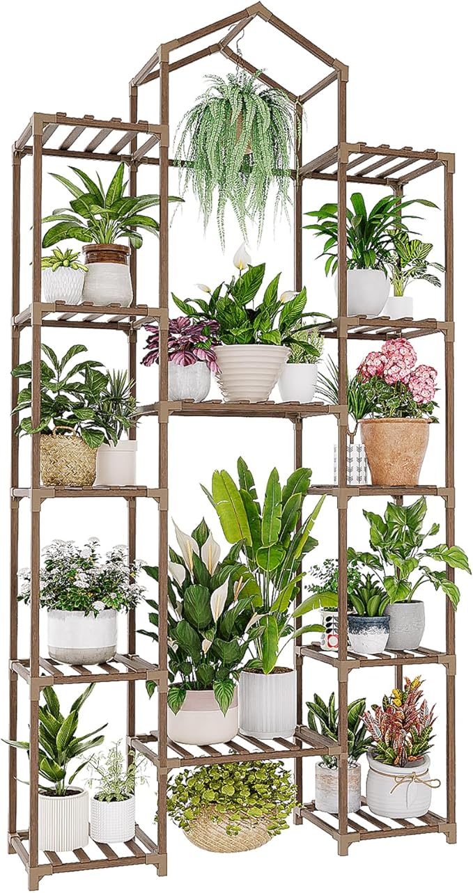 Bamworld 74.4" Tall Plant Stand Indoor Outdoor Wood Plant Shelf Hanging Plant - Image 7