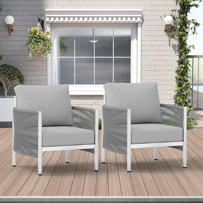 Aluminum Outdoor Sofa Armchair, HDPE Rope Patio Couch by Oasbira