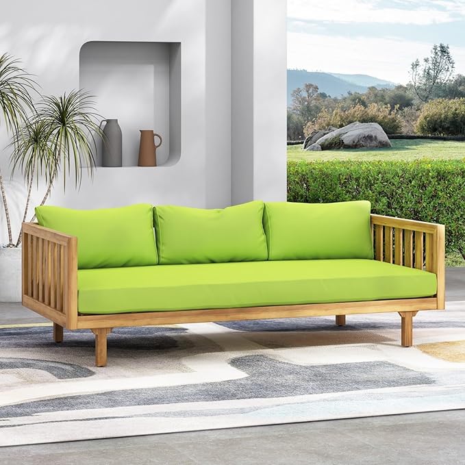 Merax Solid Acacia Wood Couch Chaise Lounge Chair Indoor, 3 Seater Daybed Sofa - Image 9
