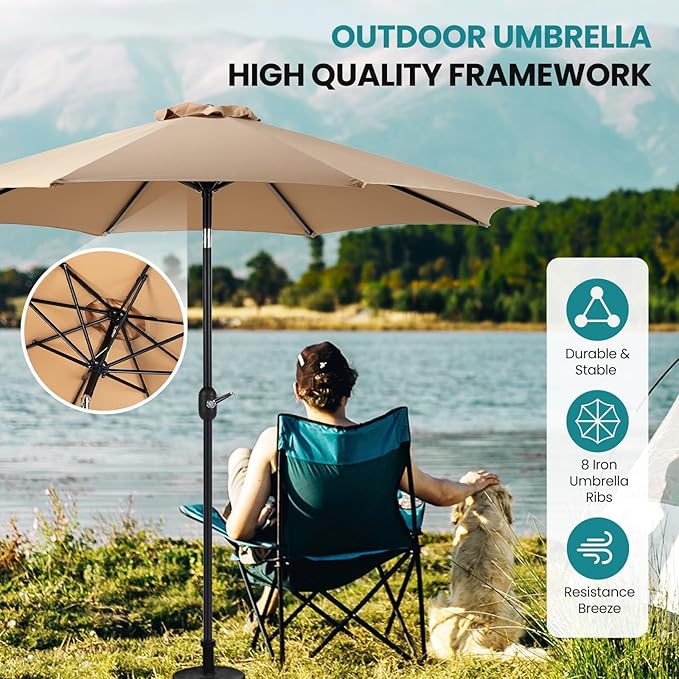OLIXIS 9ft Patio Umbrella with Tilt and Crank Button & 8 Sturdy Ribs Waterproof - Image 5