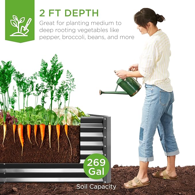 Best Choice Products 6x3x2ft Outdoor Metal Raised Garden Bed, Deep Root Box - Image 3