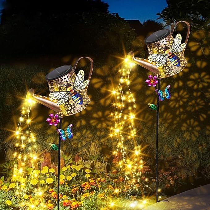Solar Watering Can with Lights Outdoor Garden, 41in Large Bee Garden Stake - Image 2