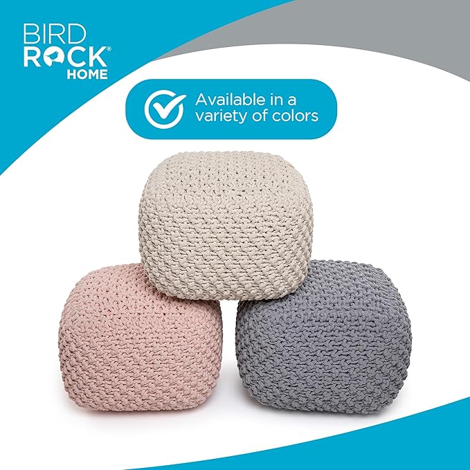 BIRDROCK HOME Square Pouf Ottoman | Cotton Braided Foot Stool - Image 7