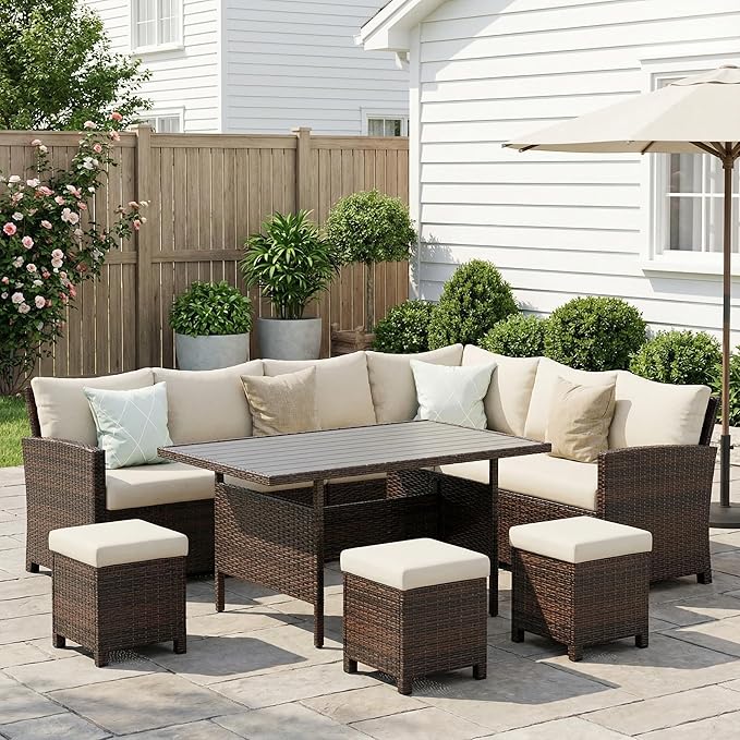 Wisteria Lane 7 Piece Patio Furniture Set, High Curved Back Wicker Patio by WisteriaLane