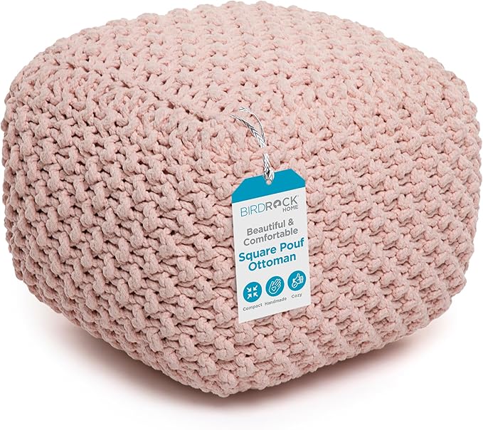 BIRDROCK HOME Square Pouf Ottoman | Cotton Braided Foot Stool by BIRDROCKHOME