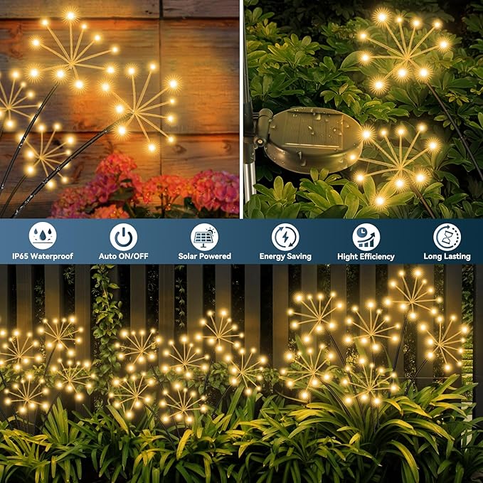 Solar Garden Lights 2 Pack Waterproof Swaying Starburst Light Solar Outdoor - Image 4