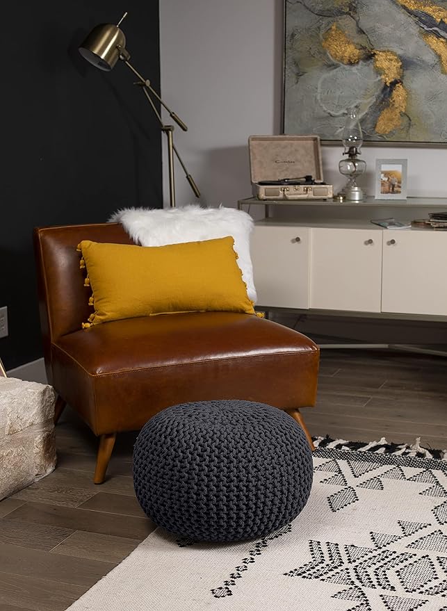 BIRDROCK HOME Round Pouf Ottoman | Cotton Braided Foot Stool - Image 8