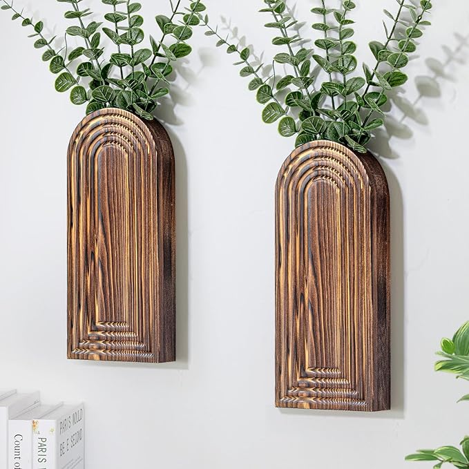 Wooden Wall Planter Vase Set of 2, Boho Hanging Planter by Unknown