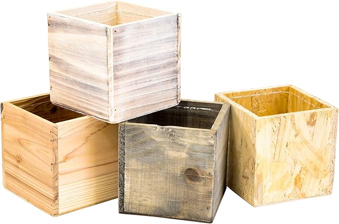 Wood Planter Box, 5 Inch Square, Rose Wood, Plastic Liner, Garden Centerpiece - Image 3