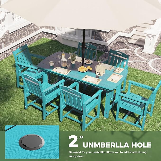 HDPE Outdoor Dining Set, Patio Table and Chairs Set, All-Weather 7-Piece - Image 5