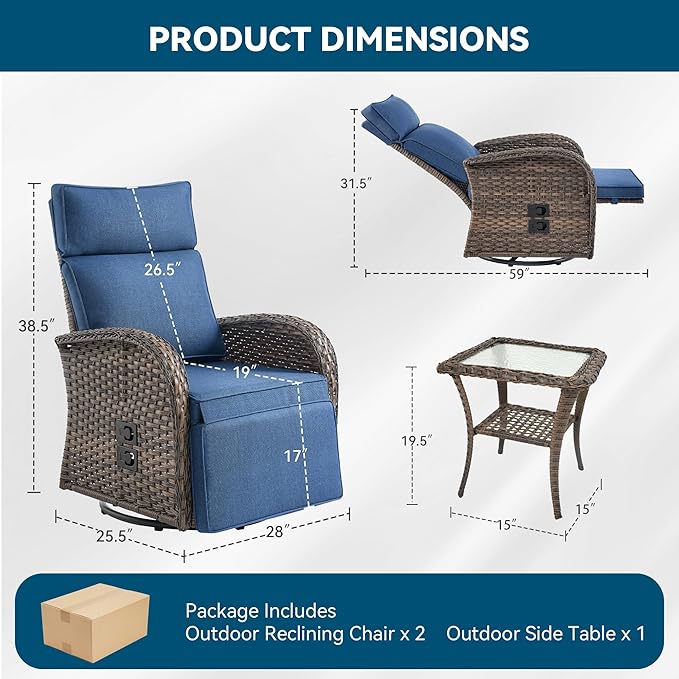 3 Pieces Zero Gravity Patio Swivel Rocking Recliner Chairs Set of 2 - Image 2