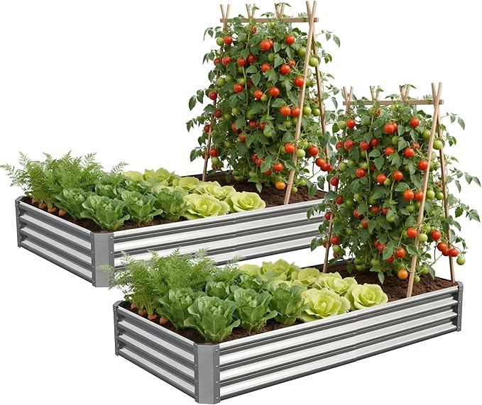 Galvanized Raised Garden Bed, Outdoor Planter Box Metal Patio Kit Planting Bed by Anmiro
