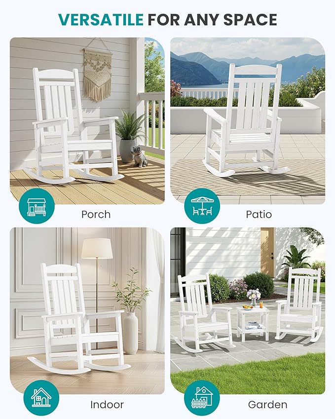 SERWALL Outdoor Rocking Chairs Set of 2, Oversized HDPE Porch Rockers - Image 9