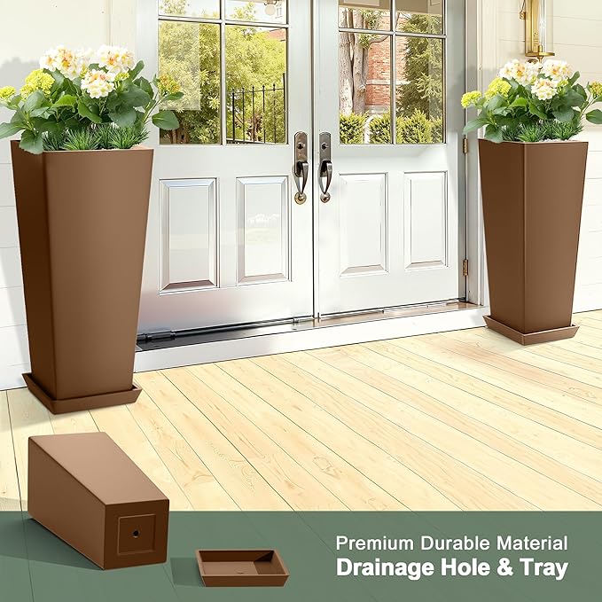 Set of 2 Large Planters for Outdoor Plants 24" Tall Tapered Modern Flower Pots - Image 4