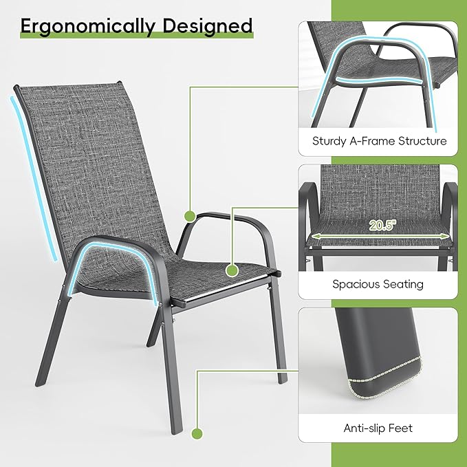 Patio Chairs Set of 6, Stackable Outdoor Dining Chairs - Image 8