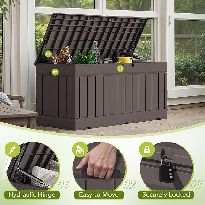 Devoko 78 Gallon Deck Box, Waterproof Resin Outdoor Storage Box - Image 2