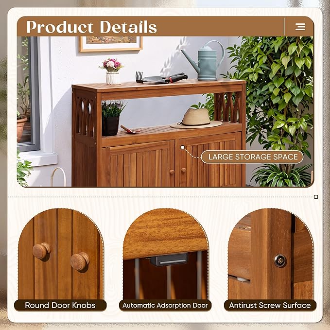 Flamaker Outdoor Storage Cabinet Weatherproof Acacia Wood Outdoor Cabinet - Image 4