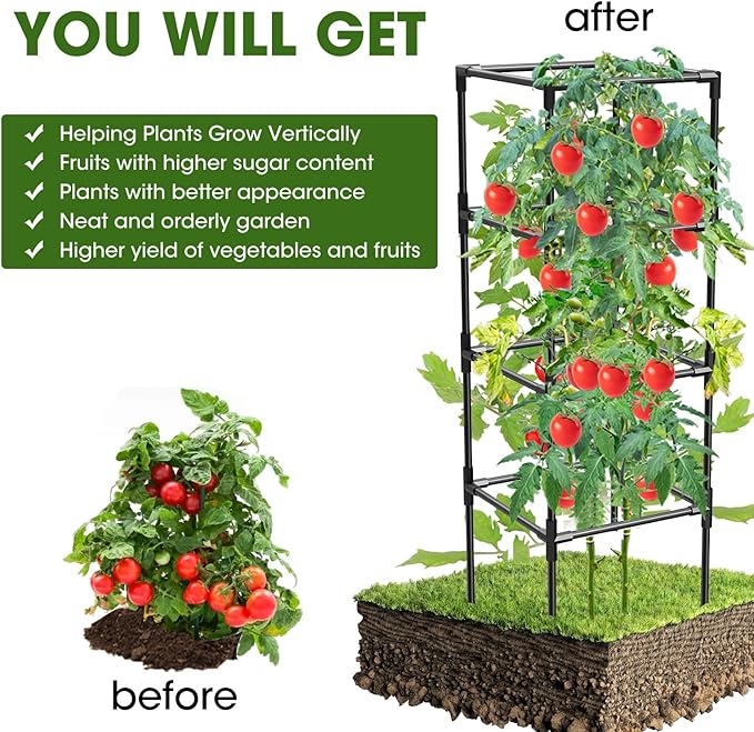 3 Pack Tomato Cages, Square Tomato Plant Stakes Support Cages Trellis - Image 4